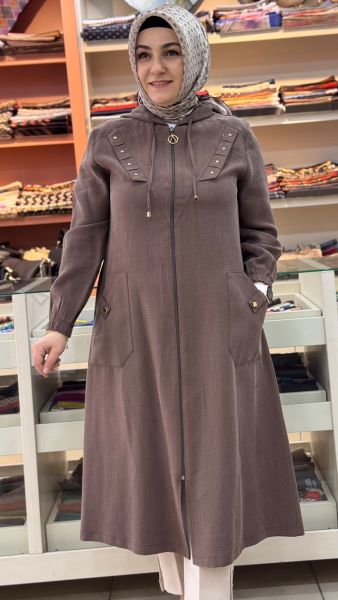 Zımba Ve Cep Detaylı Fermuarlı Kap Kahverengi/1216