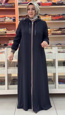 Selam - Zincir Detaylı Kapşonlu Ferace Siyah/60010