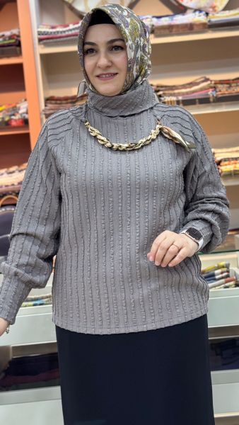 Zincir Ve Flar Detaylı Bluz Vizon / 71418